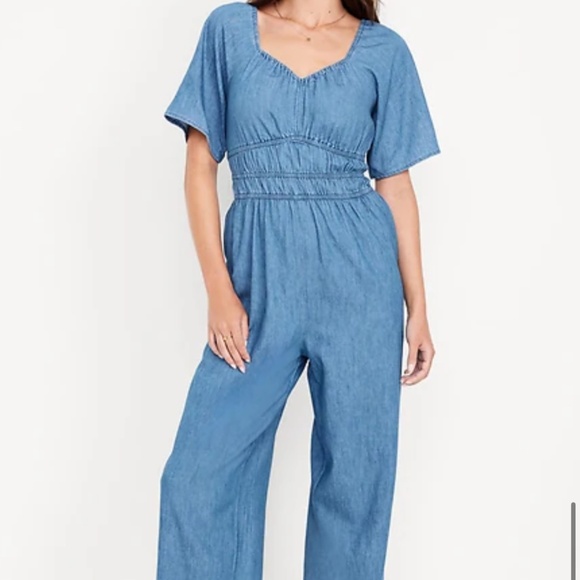 Waist-Defined Smocked Jumpsuit - Picture 1 of 2